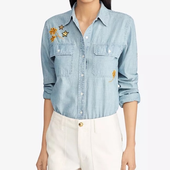 LAUREN RALPH LAUREN Cotton Chambray Shirt Large - Picture 1 of 7